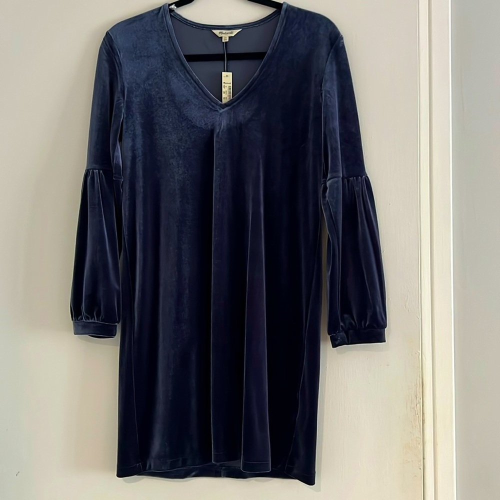 NWT Madewell blue velvet feel dress